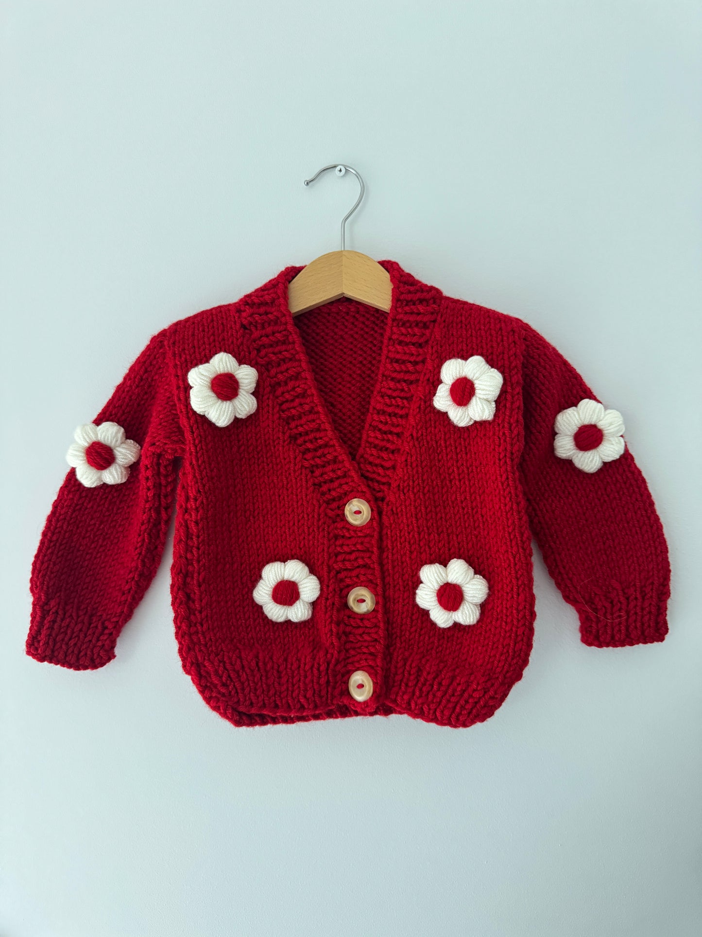Knitted Flower Cardigan | Red