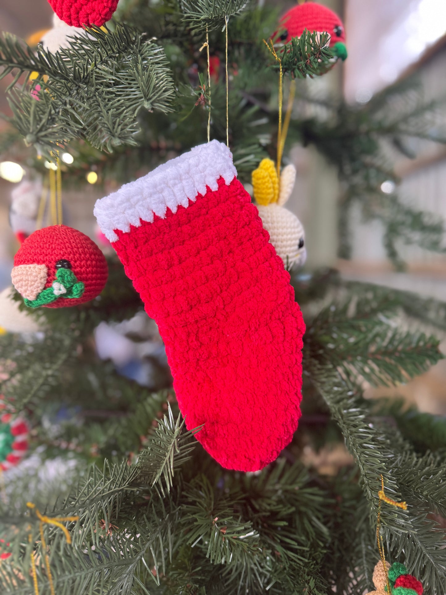 Handmade Fluffy Crochet Christmas Stocking