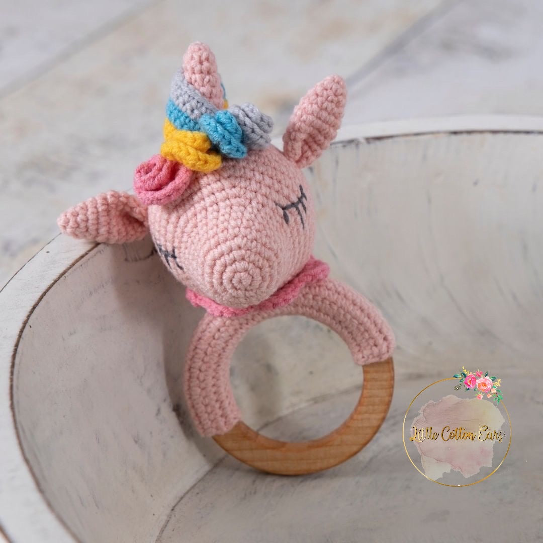 Organic Teething Ring Rattle| Unicorn