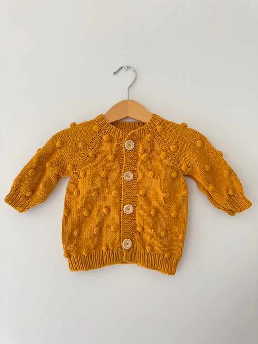 Knit PomPom Cardigan | Mustard