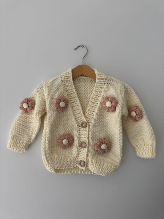 Knitted Flower Cardigan | Pink Flowers
