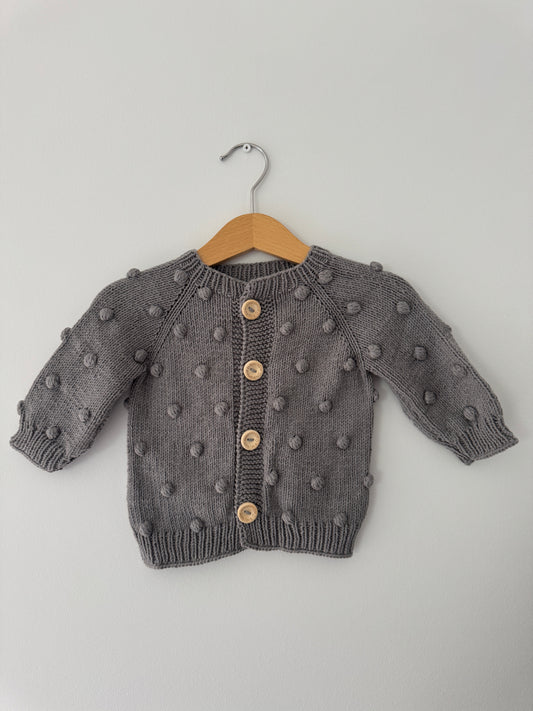 Knit PomPom Cardigan | Gray