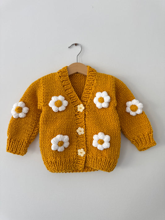 Knitted Flower Cardigan | Mustard