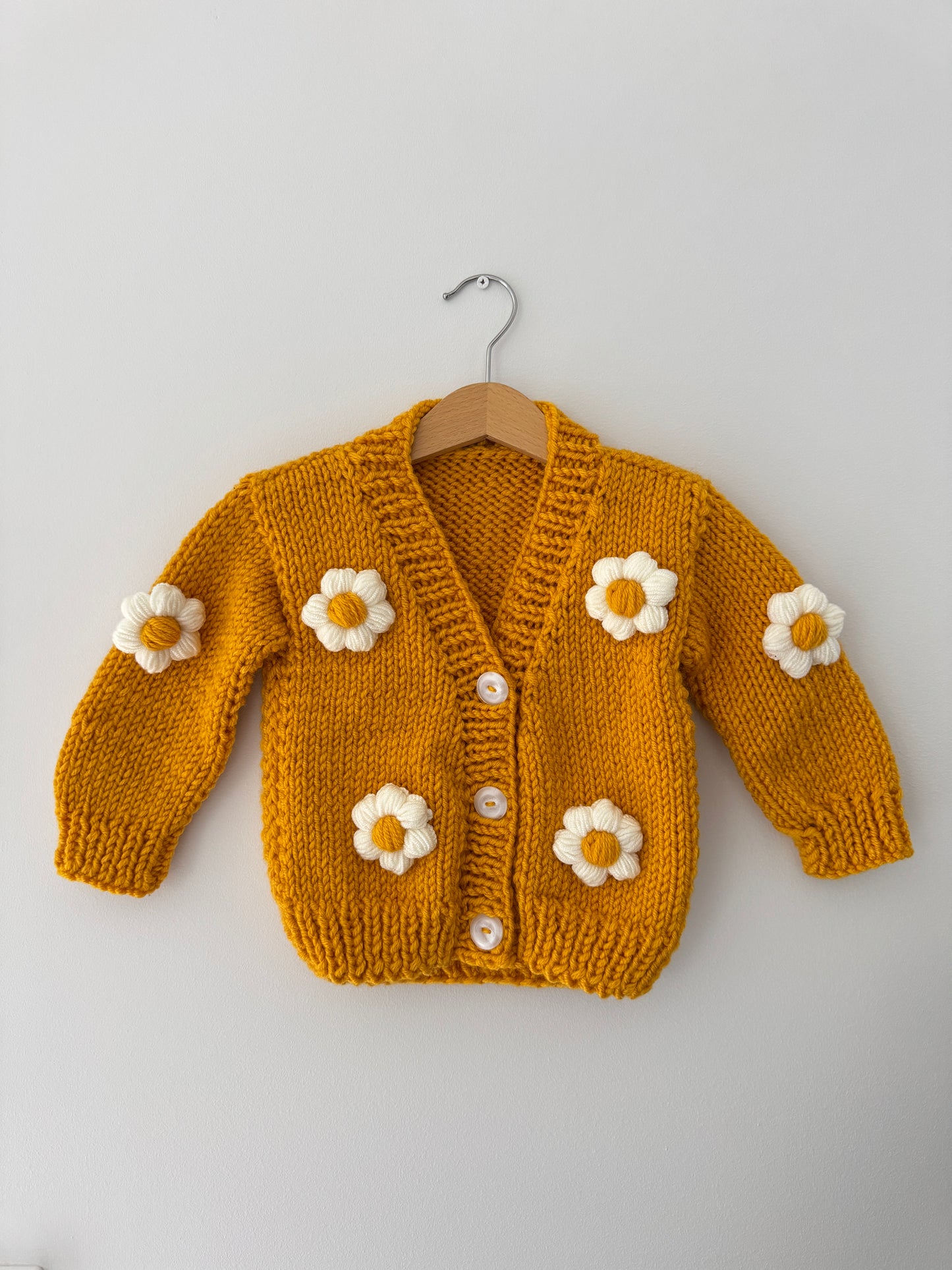 Knitted Flower Cardigan | Mustard