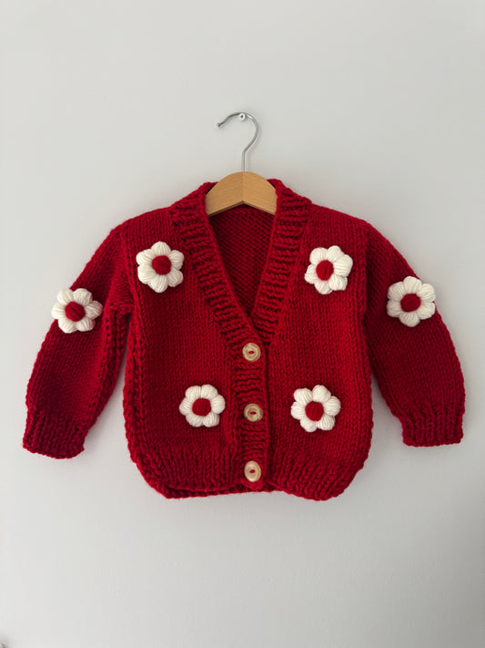 Knitted Flower Cardigan | Red