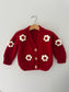 Knitted Flower Cardigan | Red