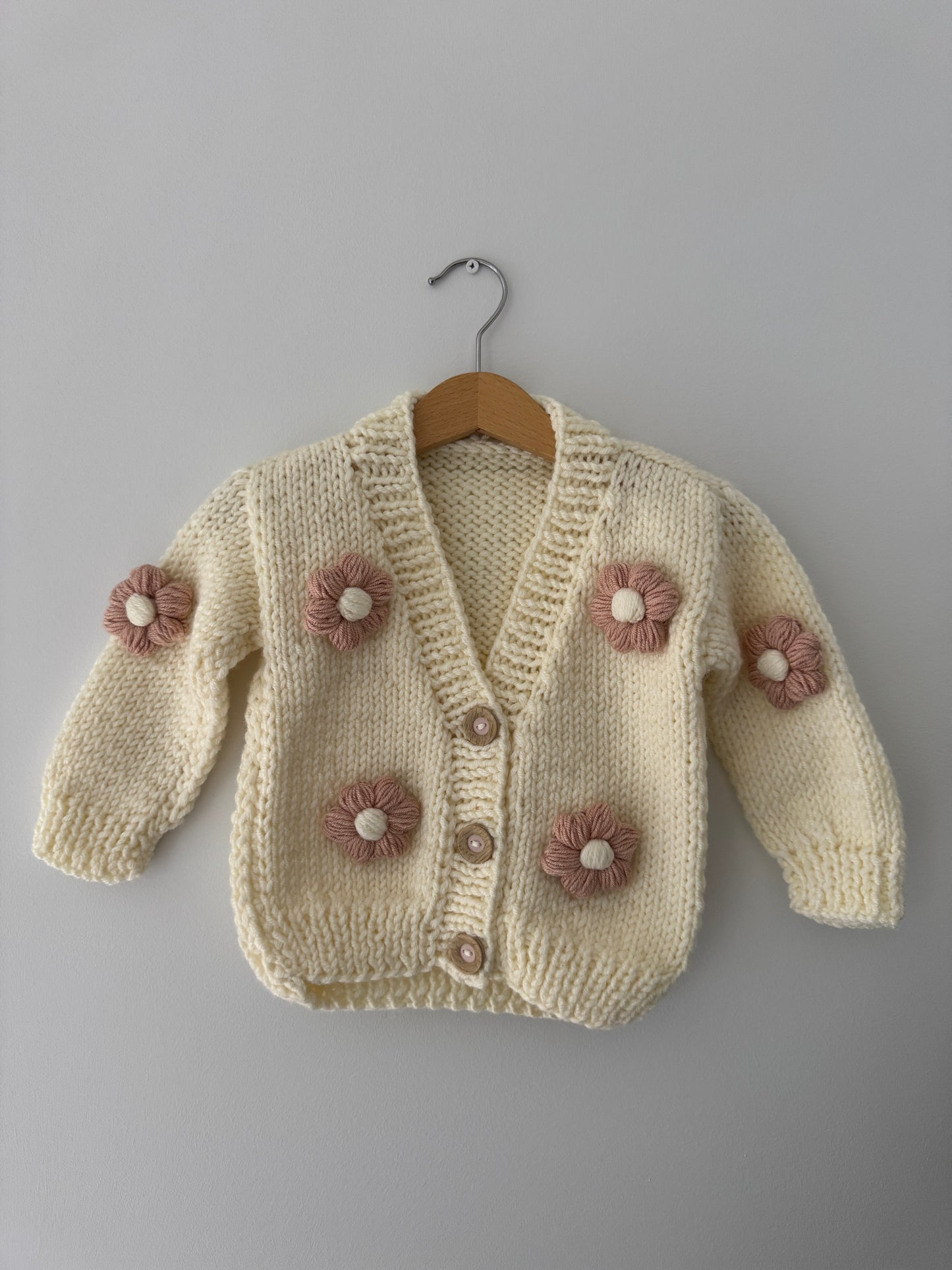 Knitted Flower Cardigan | Pink Flowers