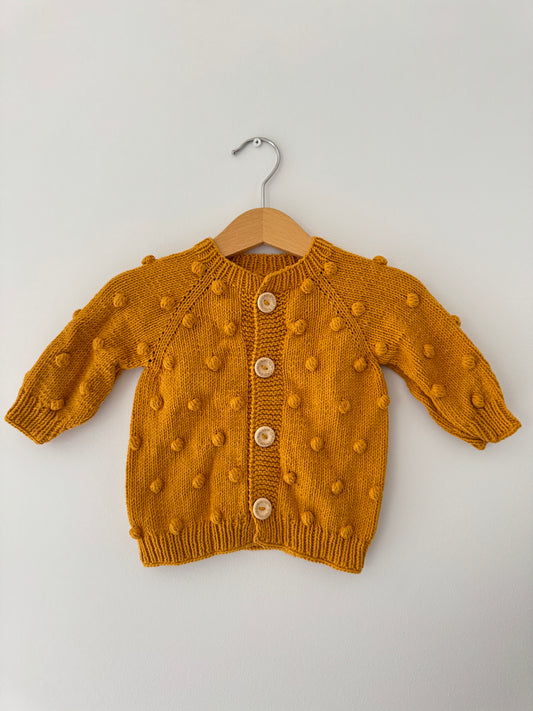 Knit PomPom Cardigan | Mustard