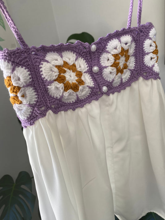 Summer Dress| White Purple Flower