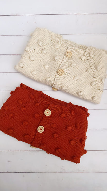Knit Pompom Cardigan | Cinnamon Brown